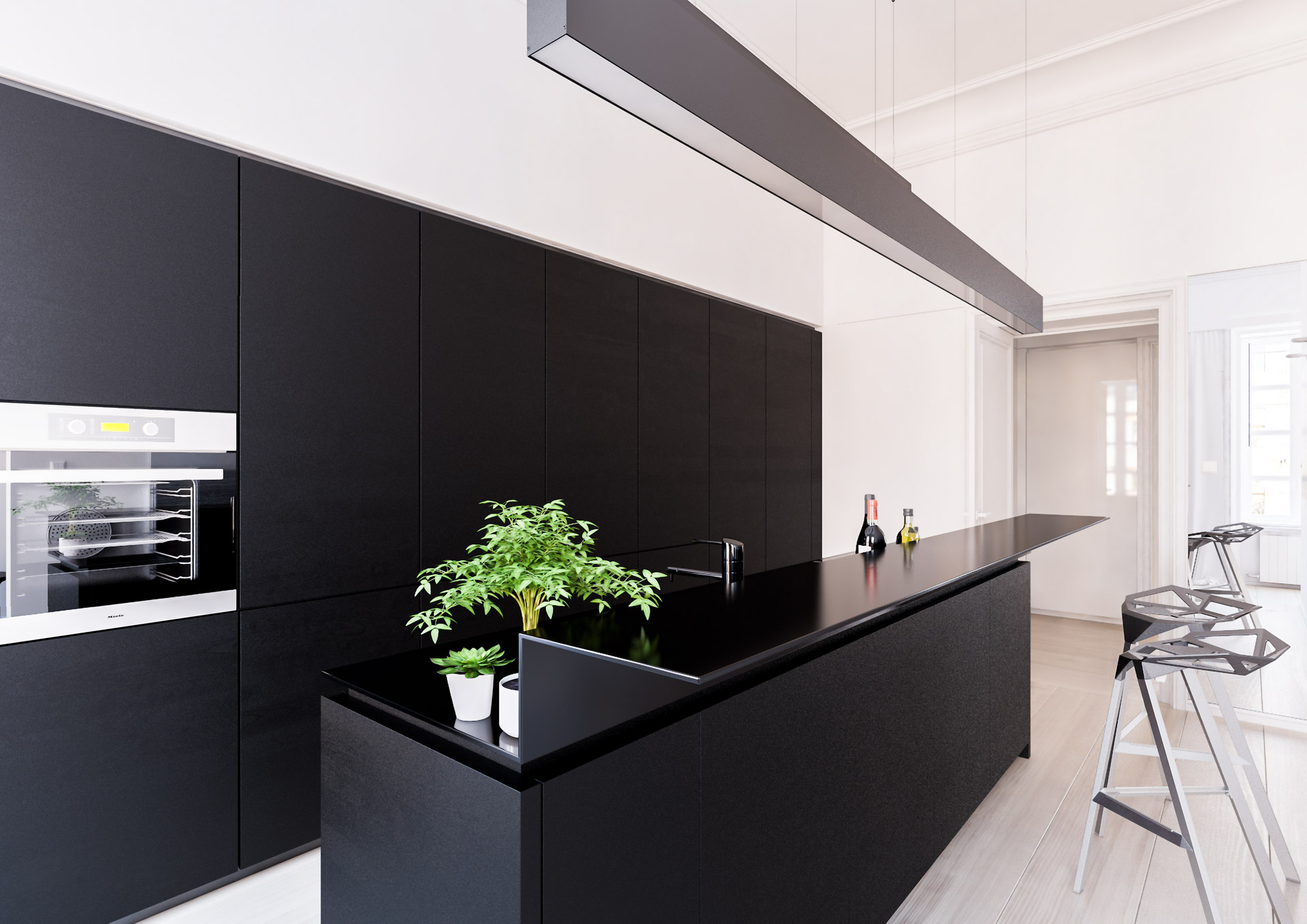 Osobna kuchnia w projekcie wnętrza apartamentu 75m2 w Warszawie